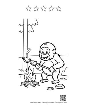 Thumbnail: Cute Forest Ape Roasting Marshmallows over a Small Campfire Printable and 5 Star Outline