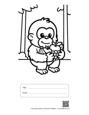 Thumbnail: Cute Orangutan Coloring Page Printable with Title and Artist Box