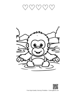 Thumbnail: Cute Orangutan Cooling Off in a Shallow Jungle Stream Printable and 5 Heart Outline
