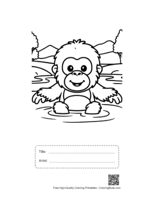 Thumbnail: Cute Orangutan Cooling Off in a Shallow Jungle Stream Printable with Title and Artist Box