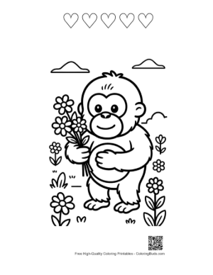 Thumbnail: Cute Orangutan to Color Printable and 5 Heart Outline