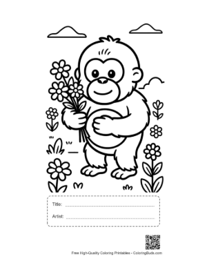 Thumbnail: Cute Orangutan to Color Printable with Title and Artist Box
