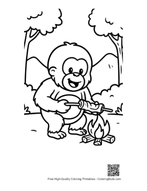 Thumbnail: Little Orangutan Cooking Food on a Stick by the Forest Fire Printable