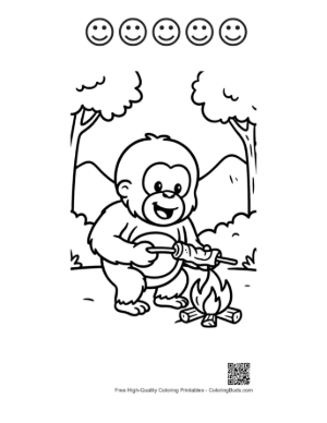 Thumbnail: Little Orangutan Cooking Food on a Stick by the Forest Fire Printable and 5 Happy Face Outline