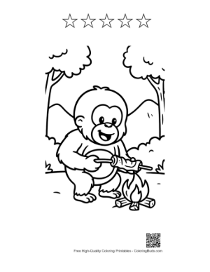Thumbnail: Little Orangutan Cooking Food on a Stick by the Forest Fire Printable and 5 Star Outline