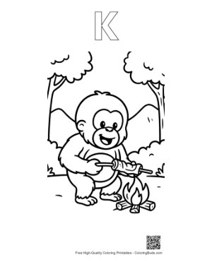 Thumbnail: Little Orangutan Cooking Food on a Stick by the Forest Fire Printable Outline Alphabet K