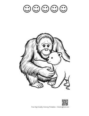 Thumbnail: Orangutan Gently Embracing Cute Polar Bear Cub Printable and 5 Happy Face Outline