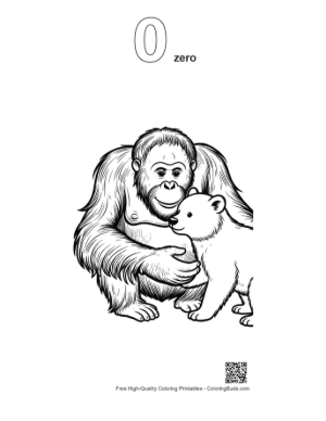 Thumbnail: Orangutan Gently Embracing Cute Polar Bear Cub Printable Outline Number 0