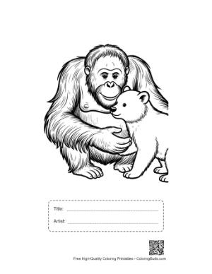 Thumbnail: Orangutan Gently Embracing Cute Polar Bear Cub Printable with Title and Artist Box