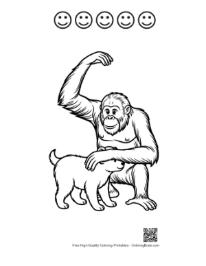 Thumbnail: Orangutan Gently Petting Cute Puppy Printable and 5 Happy Face Outline