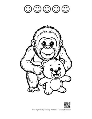 Thumbnail: Orangutan Hugging Cute Teddy Bear Printable and 5 Happy Face Outline