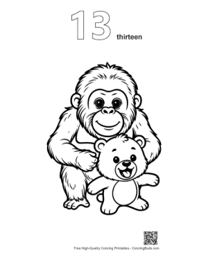 Thumbnail: Orangutan Hugging Cute Teddy Bear Printable Outline Number 13