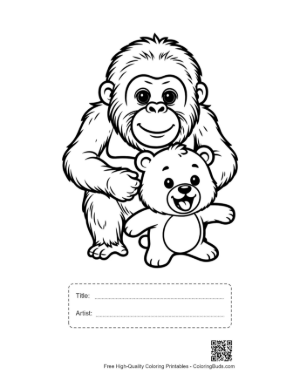 Thumbnail: Orangutan Hugging Cute Teddy Bear Printable with Title and Artist Box