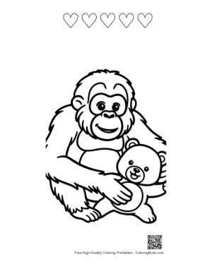 Thumbnail: Orangutan Hugging Teddy Bear Printable and 5 Heart Outline