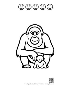 Thumbnail: Orangutan Mother and Baby Sitting Together Printable and 5 Happy Face Outline