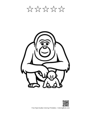 Thumbnail: Orangutan Mother and Baby Sitting Together Printable and 5 Star Outline