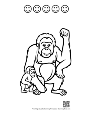 Thumbnail: Orangutan Mother and Baby Standing Proudly Printable and 5 Happy Face Outline