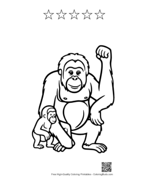 Thumbnail: Orangutan Mother and Baby Standing Proudly Printable and 5 Star Outline