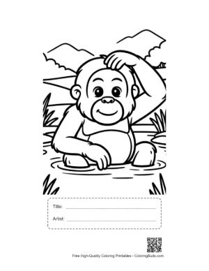 Thumbnail: Playful Baby Ape Scratching Its Head While Sitting in the Water Printable with Title and Artist Box