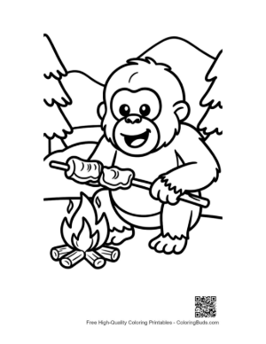Thumbnail: Playful Young Ape Enjoying a Cozy Campfire in the Woods Printable