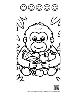 Thumbnail: Small Orangutan Sitting Peacefully with a Collection of Wild Berries Printable and 5 Happy Face Outline