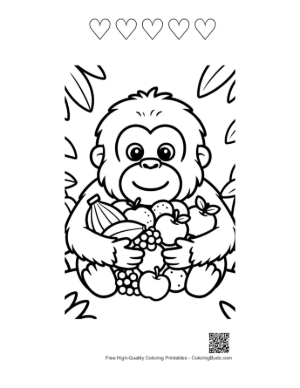 Thumbnail: Small Orangutan Sitting Peacefully with a Collection of Wild Berries Printable and 5 Heart Outline