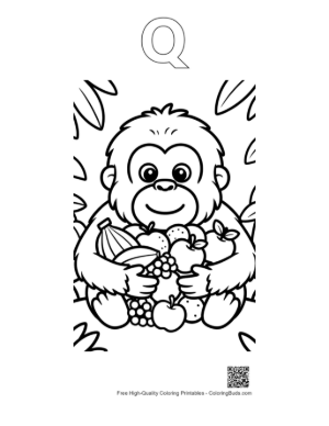 Thumbnail: Small Orangutan Sitting Peacefully with a Collection of Wild Berries Printable Outline Alphabet Q