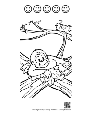 Thumbnail: Tired Forest Ape Resting Its Head on a Cozy Leaf Cushion Printable and 5 Happy Face Outline