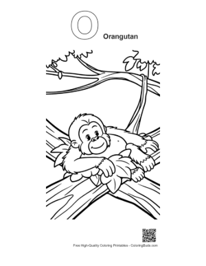 Thumbnail: Tired Forest Ape Resting Its Head on a Cozy Leaf Cushion Printable Outline Alphabet O Orangutan