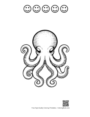 Thumbnail: Cute Big-Eyed Octopus Line Art Printable and 5 Happy Face Outline