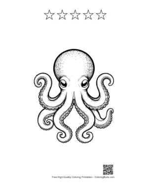 Thumbnail: Cute Big-Eyed Octopus Line Art Printable and 5 Star Outline