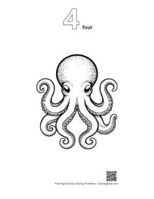 Thumbnail: Cute Big-Eyed Octopus Line Art Printable Outline Number 4
