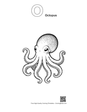 Thumbnail: Cute Big-Eyed Octopus Sketch Printable Outline Alphabet O Octopus