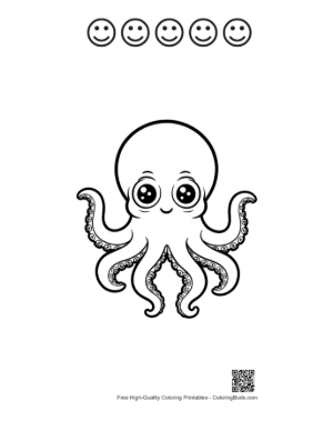 Thumbnail: Cute Big-Eyed Octopus Waving Happily Printable and 5 Happy Face Outline