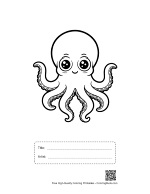 Thumbnail: Cute Big-Eyed Octopus Waving Happily Printable with Title and Artist Box