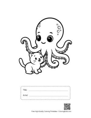 Thumbnail: Cute Octopus Hugging Adorable Kitten Printable with Title and Artist Box