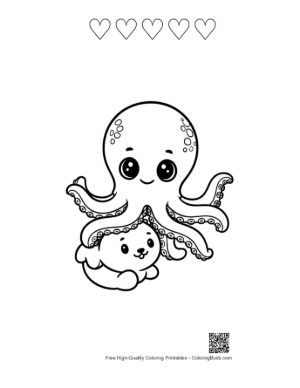 Thumbnail: Cute Octopus Hugging Adorable Puppy Printable and 5 Heart Outline