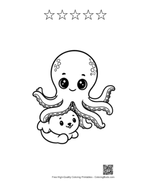 Thumbnail: Cute Octopus Hugging Adorable Puppy Printable and 5 Star Outline