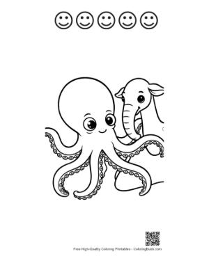 Thumbnail: Cute Octopus Hugging Baby Elephant Printable and 5 Happy Face Outline