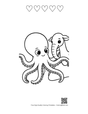Thumbnail: Cute Octopus Hugging Baby Elephant Printable and 5 Heart Outline