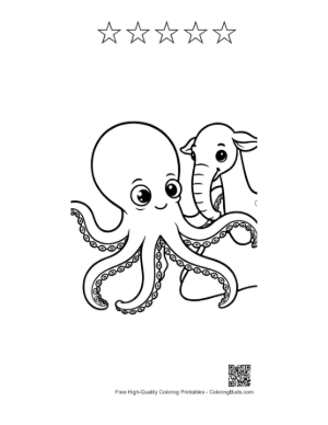 Thumbnail: Cute Octopus Hugging Baby Elephant Printable and 5 Star Outline