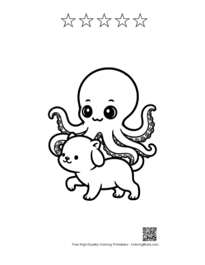 Thumbnail: Cute Octopus Hugging Fluffy Puppy Printable and 5 Star Outline