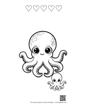 Thumbnail: Cute Octopus Mom and Baby Hug Printable and 5 Heart Outline