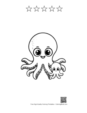 Thumbnail: Cute Octopus Mom Hugging Baby Octopus Printable and 5 Star Outline