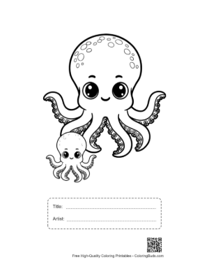 Thumbnail: Cute Octopus Mom Hugging Baby Octopus Printable with Title and Artist Box