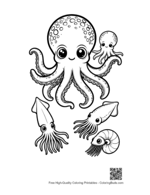 Thumbnail: Cute Octopus with Baby and Playful Squids