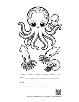 Thumbnail: Cute Octopus with Baby and Playful Squids Printable with Title and Artist Box