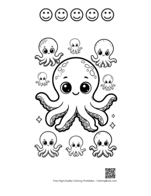 Thumbnail: Cute Octopus with Baby Pals Printable and 5 Happy Face Outline