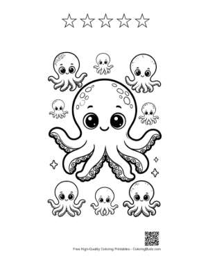 Thumbnail: Cute Octopus with Baby Pals Printable and 5 Star Outline