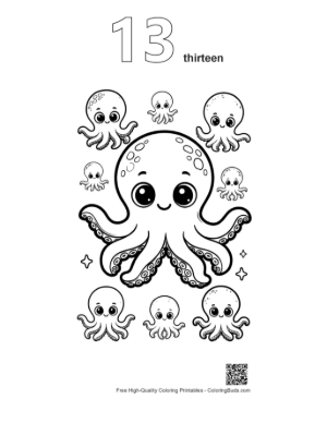 Thumbnail: Cute Octopus with Baby Pals Printable Outline Number 13